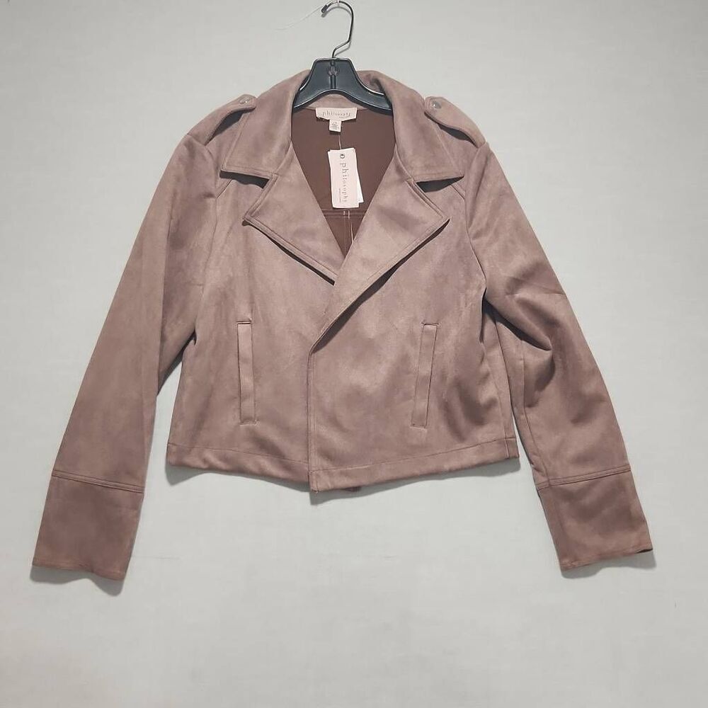 Brand New Philosophy Women's Size Large Light Brown Faux Leather Moto Jacket